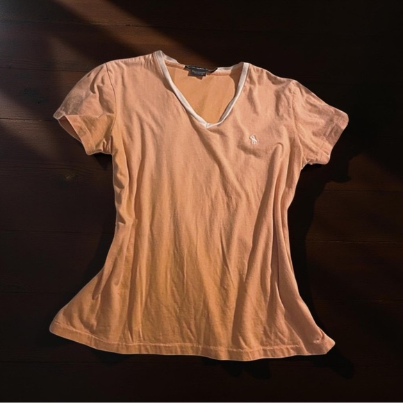 2/$20 🅢🅐🅛🅔 Ralph Lauren Women's Classic Peach V-Neck • Vintage • Retro • Fall - Picture 1 of 7